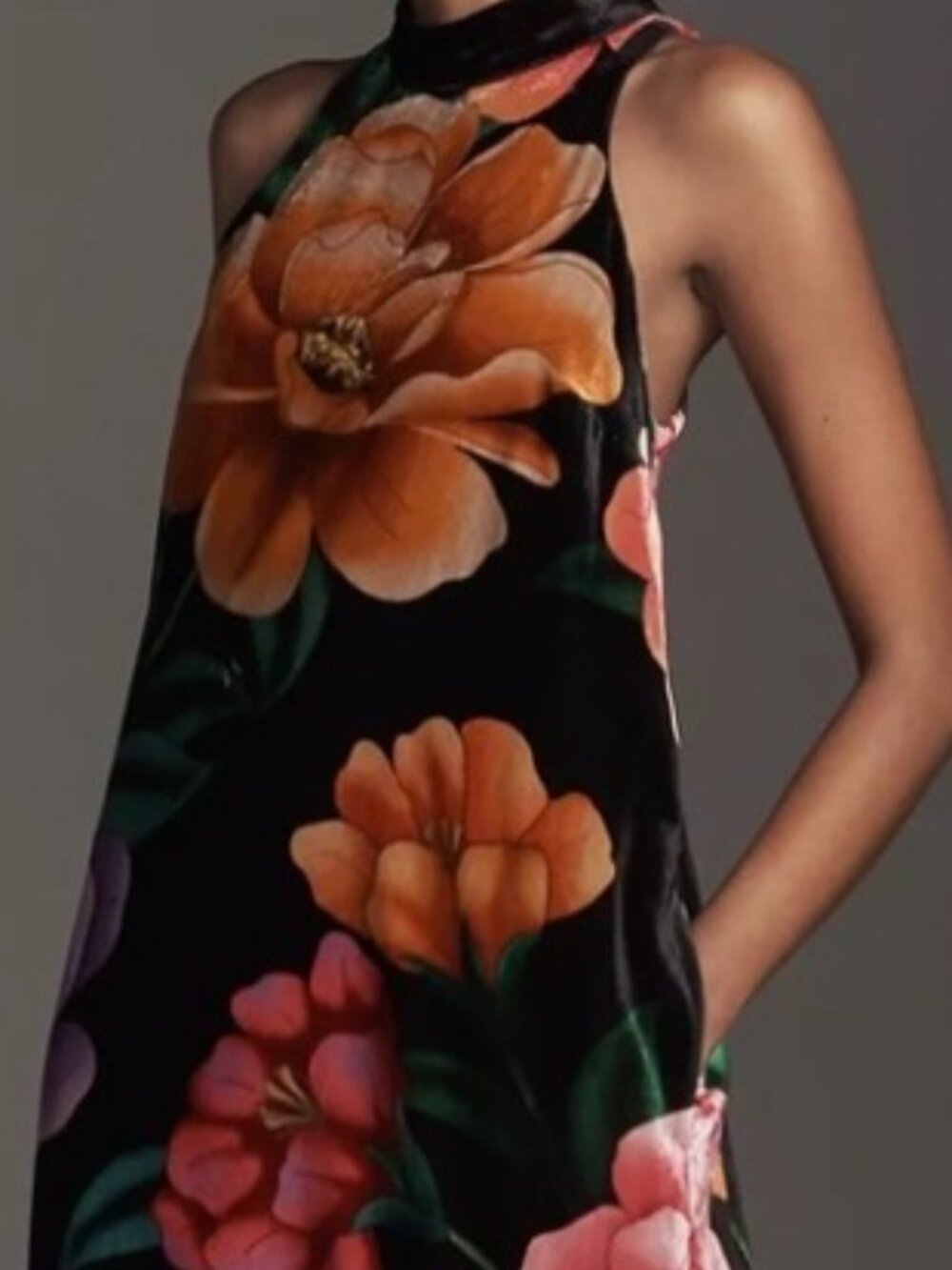 NWT Farm Rio x Anthropologie Mock-Neck Velvet Sleeveless Floral Midi Dress. Sz S - Picture 2 of 15